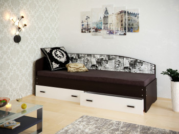 Кровать Софа-9 с мягкой спинкой с рисунком Милана (900х2000) Венге/Белый в Агролесе - agroles.mebel54.com | фото