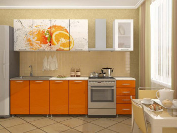 Кухонный гарнитур 2,0м Апельсин (Белый/Оранжевый металлик/Фотопечать апельсин) в Агролесе - agroles.mebel54.com | фото