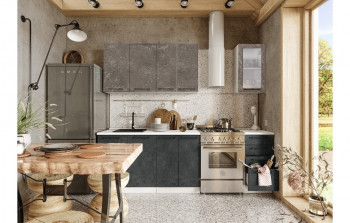 Кухонный гарнитур Нувель 1800мм белый/бетон коричневый/бетон черный в Агролесе - agroles.mebel54.com | фото