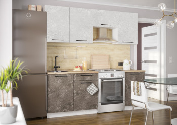 Кухонный гарнитур Нувель 2100мм белый/бетон коричневый в Агролесе - agroles.mebel54.com | фото