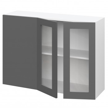 Норд ШВУПС 1000 Шкаф верхний угловой со стеклом (Софт черный/корпус Белый) в Агролесе - agroles.mebel54.com | фото