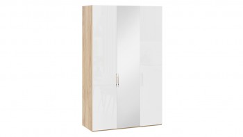 Шкаф комбинированный с 2 глухими и 1 зеркальной дверями правый «Эмбер» Яблоня Беллуно/Белый глянец в Агролесе - agroles.mebel54.com | фото