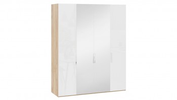 Шкаф комбинированный с 2 глухими и 2 зеркальными дверями «Эмбер» Яблоня Беллуно/Белый глянец в Агролесе - agroles.mebel54.com | фото